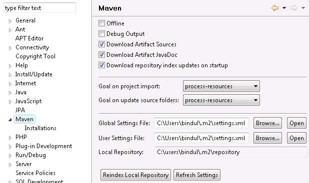 m2eclipse Preferences